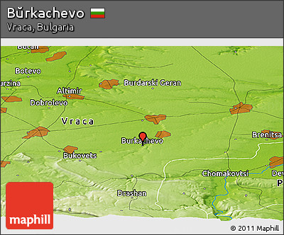 Physical Panoramic Map of Bŭrkachevo