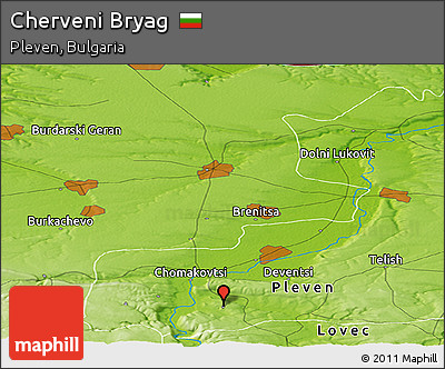 Physical Panoramic Map of Cherveni Bryag