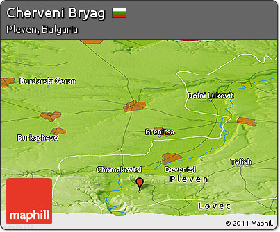 Physical Panoramic Map of Cherveni Bryag
