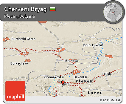Shaded Relief Panoramic Map of Cherveni Bryag