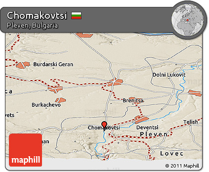 Shaded Relief Panoramic Map of Chomakovtsi