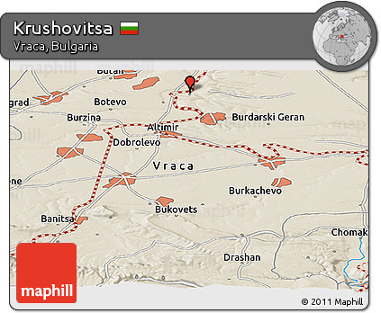 Shaded Relief Panoramic Map of Krushovitsa