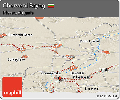 Shaded Relief Panoramic Map of Cherveni Bryag