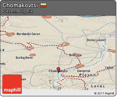 Shaded Relief Panoramic Map of Chomakovtsi