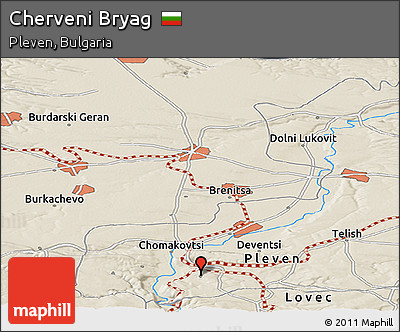 Shaded Relief Panoramic Map of Cherveni Bryag