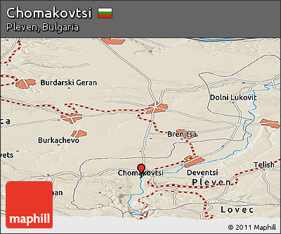 Shaded Relief Panoramic Map of Chomakovtsi