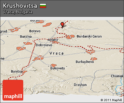 Shaded Relief Panoramic Map of Krushovitsa
