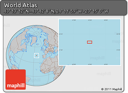 Gray Location Map of the Area around 43° 27' 40" N, 23° 43' 30" W