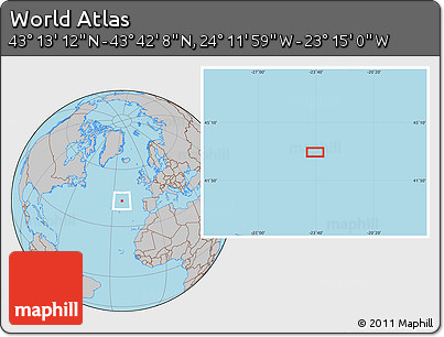 Gray Location Map of the Area around 43° 27' 40" N, 23° 43' 30" W