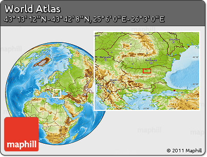 Physical Location Map of the Area around 43° 27' 40" N, 25° 34' 30" E
