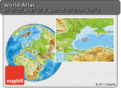 Physical Location Map of the Area around 43° 27' 40" N, 30° 40' 29" E