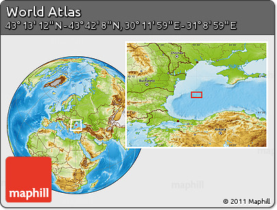 Physical Location Map of the Area around 43° 27' 40" N, 30° 40' 29" E