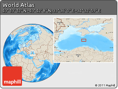 Shaded Relief Location Map of the Area around 43° 27' 40" N, 34° 4' 30" E