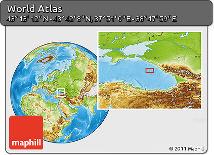 Physical Location Map of the Area around 43° 27' 40" N, 38° 19' 30" E