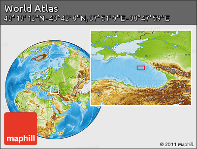Physical Location Map of the Area around 43° 27' 40" N, 38° 19' 30" E