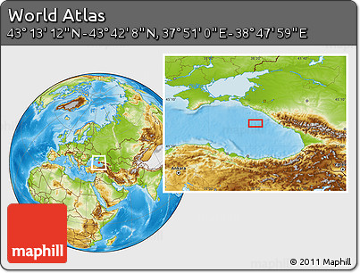 Physical Location Map of the Area around 43° 27' 40" N, 38° 19' 30" E