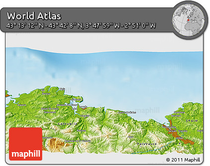 Physical 3D Map of the Area around 43° 27' 40" N, 3° 19' 30" W