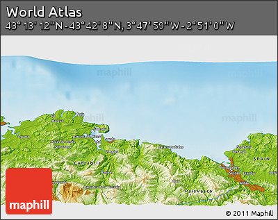 Physical 3D Map of the Area around 43° 27' 40" N, 3° 19' 30" W