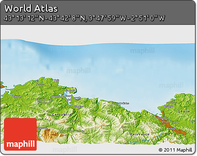 Physical 3D Map of the Area around 43° 27' 40" N, 3° 19' 30" W