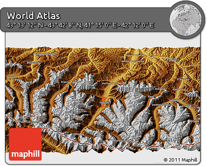 Physical 3D Map of the Area around 43° 27' 40" N, 41° 43' 30" E