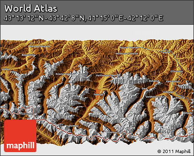 Physical 3D Map of the Area around 43° 27' 40" N, 41° 43' 30" E