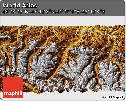 Physical 3D Map of the Area around 43° 27' 40" N, 41° 43' 30" E