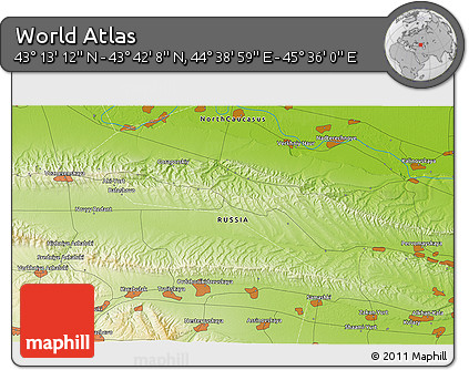 Physical 3D Map of the Area around 43° 27' 40" N, 45° 7' 30" E