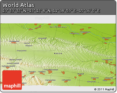 Physical 3D Map of the Area around 43° 27' 40" N, 45° 7' 30" E