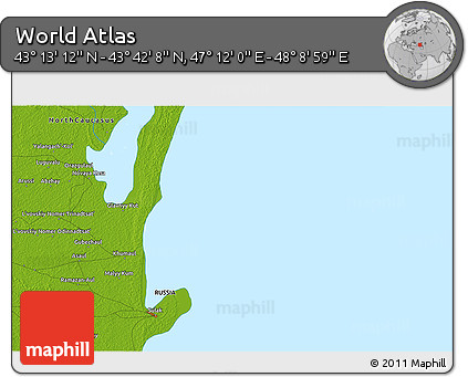 Physical 3D Map of the Area around 43° 27' 40" N, 47° 40' 29" E