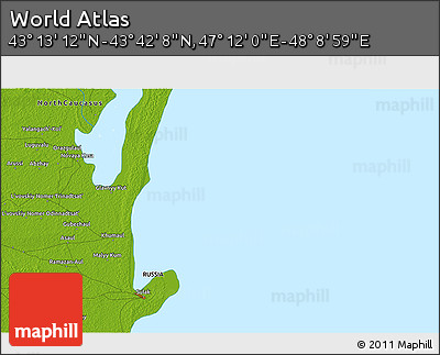 Physical 3D Map of the Area around 43° 27' 40" N, 47° 40' 29" E