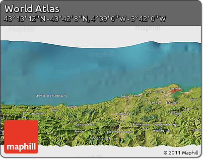 Satellite 3D Map of the Area around 43° 27' 40" N, 4° 10' 30" W