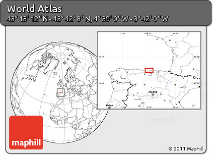 Blank Location Map of the Area around 43° 27' 40" N, 4° 10' 30" W