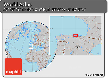 Gray Location Map of the Area around 43° 27' 40" N, 4° 10' 30" W