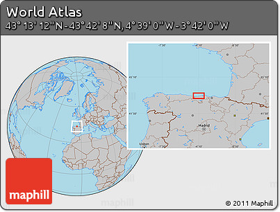 Gray Location Map of the Area around 43° 27' 40" N, 4° 10' 30" W