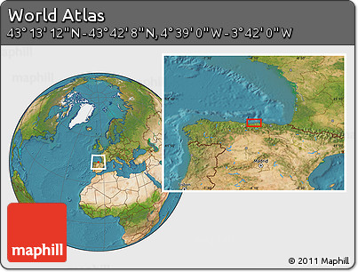 Satellite Location Map of the Area around 43° 27' 40" N, 4° 10' 30" W