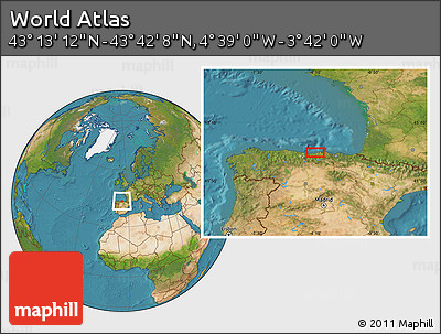 Satellite Location Map of the Area around 43° 27' 40" N, 4° 10' 30" W