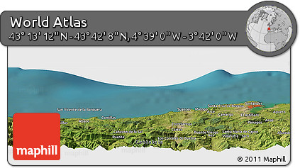 Satellite Panoramic Map of the Area around 43° 27' 40" N, 4° 10' 30" W
