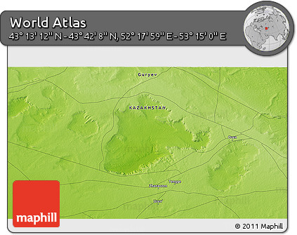 Physical 3D Map of the Area around 43° 27' 40" N, 52° 46' 29" E