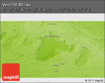 Physical 3D Map of the Area around 43° 27' 40" N, 52° 46' 29" E