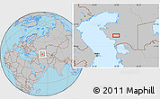 Gray Location Map of the area around 43° 27' 40" N, 52° 46' 29" E