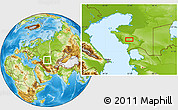 Physical Location Map of the area around 43° 27' 40" N, 52° 46' 29" E