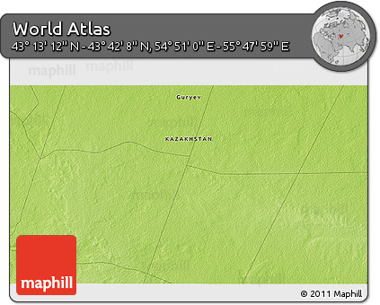 Physical 3D Map of the Area around 43° 27' 40" N, 55° 19' 30" E