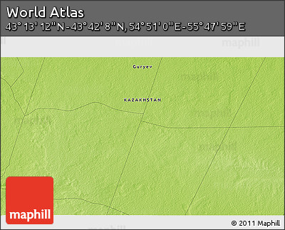 Physical 3D Map of the Area around 43° 27' 40" N, 55° 19' 30" E