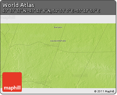 Physical 3D Map of the Area around 43° 27' 40" N, 55° 19' 30" E