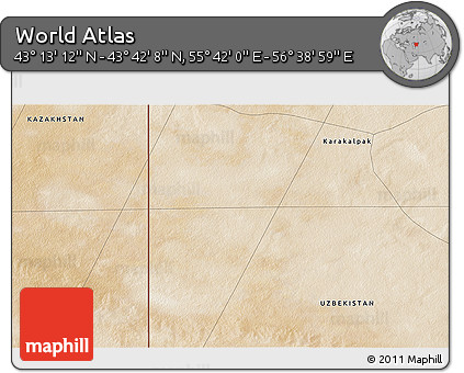 Satellite 3D Map of the Area around 43° 27' 40" N, 56° 10' 29" E