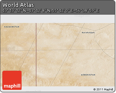 Satellite 3D Map of the Area around 43° 27' 40" N, 56° 10' 29" E