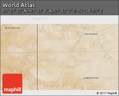 Satellite 3D Map of the Area around 43° 27' 40" N, 56° 10' 29" E
