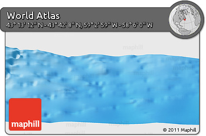 Shaded Relief Panoramic Map of the Area around 43° 27' 40" N, 58° 34' 30" W