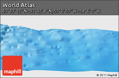Shaded Relief Panoramic Map of the Area around 43° 27' 40" N, 58° 34' 30" W
