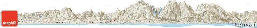 Shaded Relief Horizon Map of the Area around 43° 27' 40" N, 5° 1' 30" W